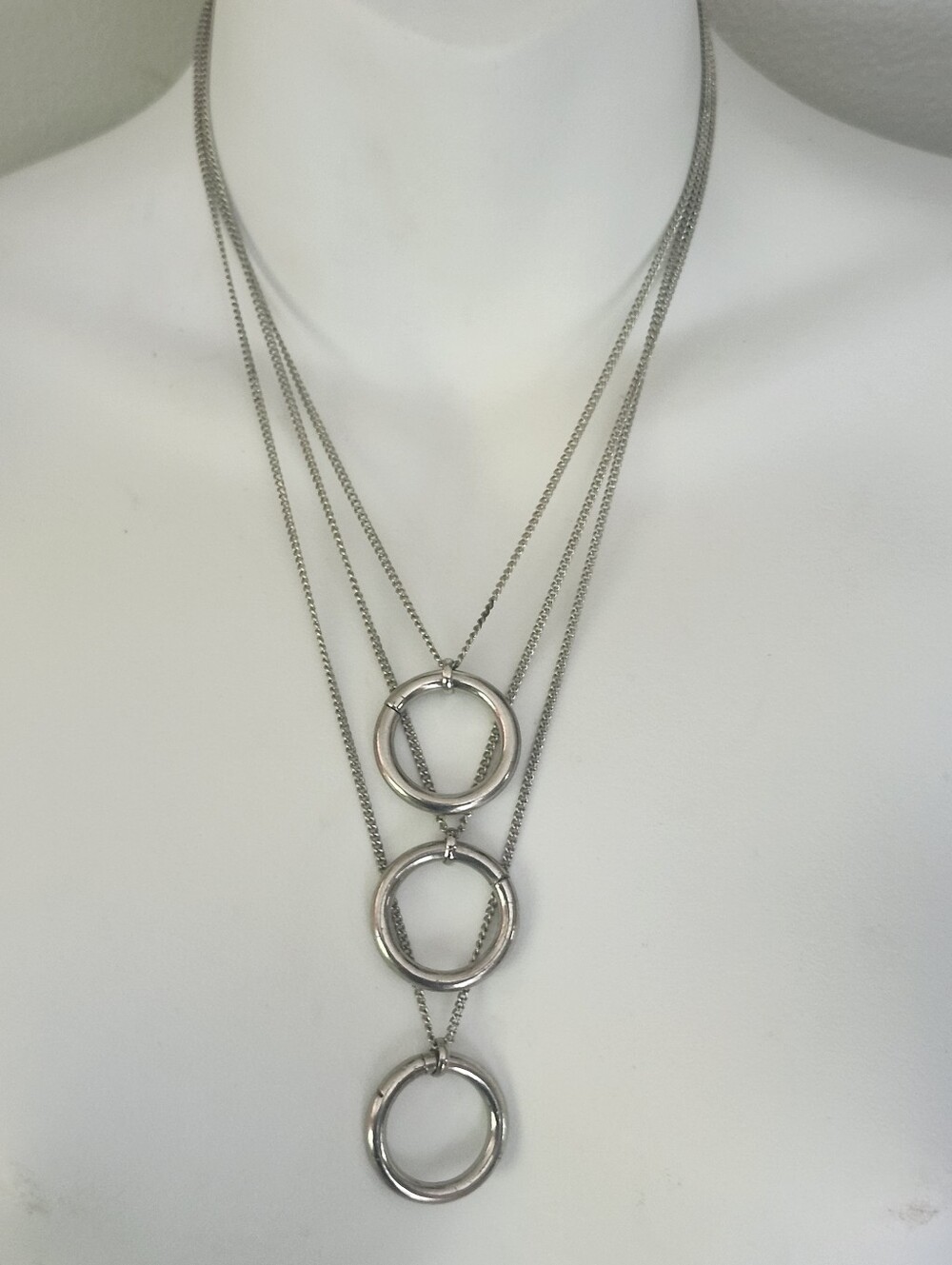 Silver Tone Triple Circle Layered Necklace